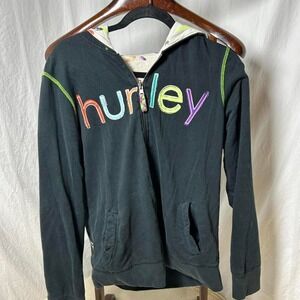 Hurley reversible black zip‎ up hoodie with multicolored logo #skater